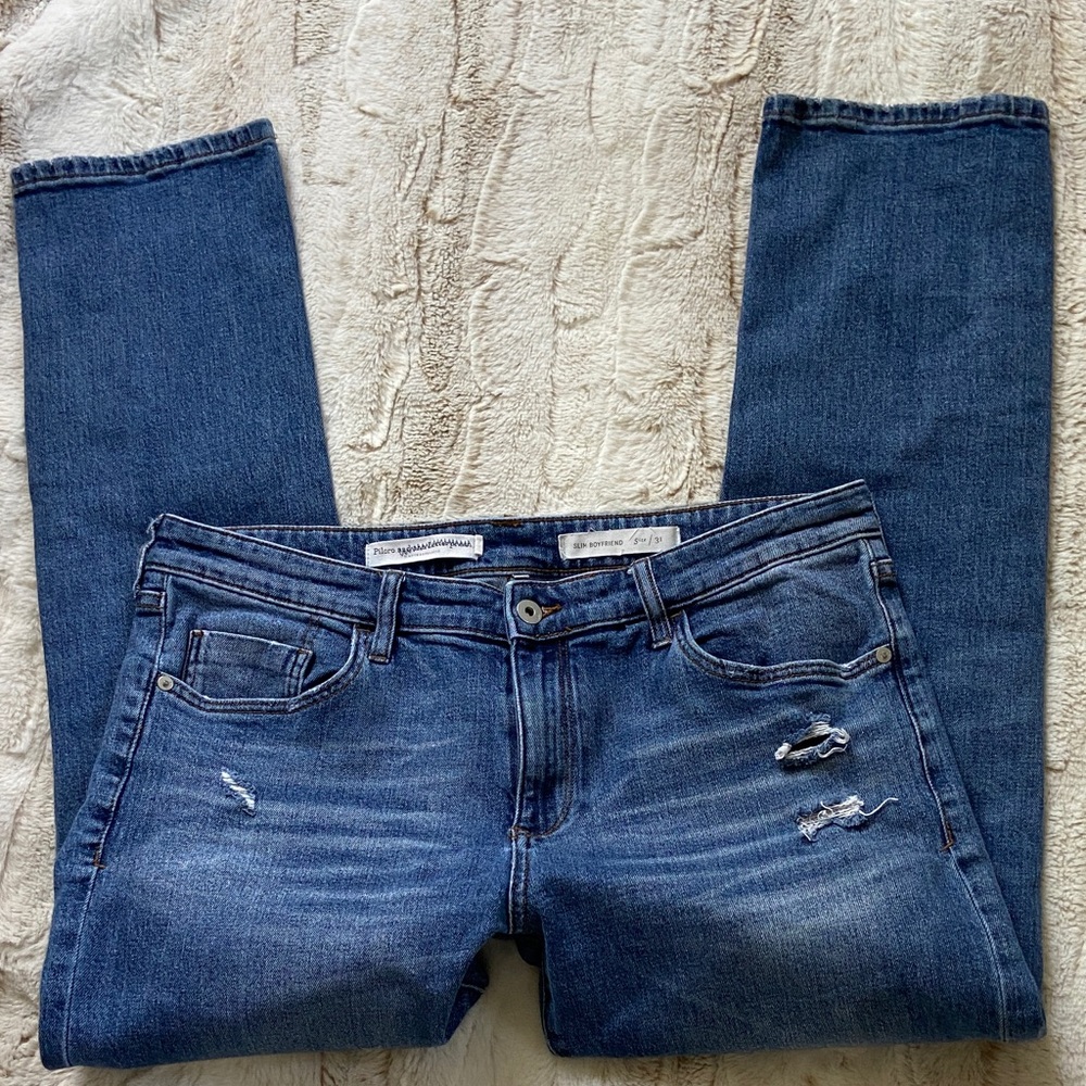 Pilcro Dark Blue Distressed Slim Boyfriend Jeans Sz /31 Stretches